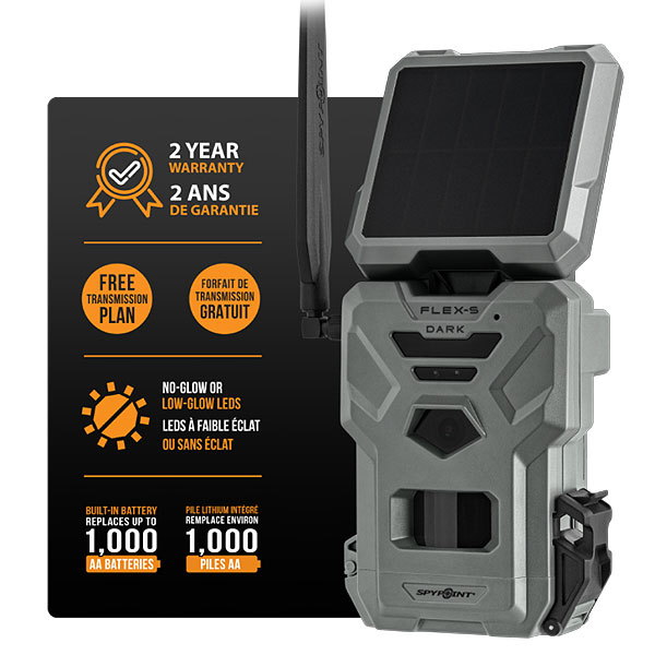 Spypoint FLEX-S Dark with solar Cellular 4G trail camera – Pro's